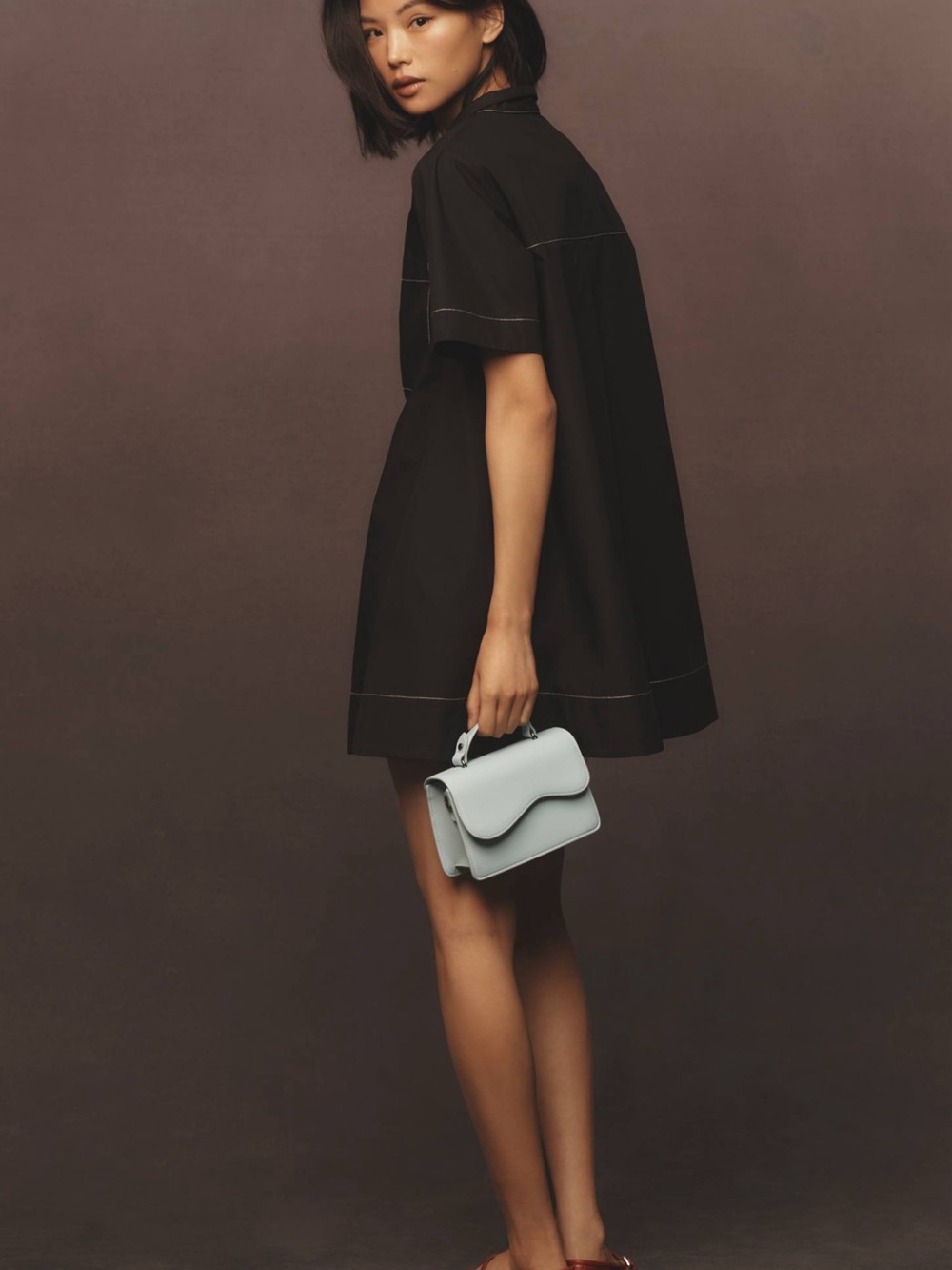 Anthropologie Boxy Black Mini Dress with Contrast Stitching - Picture 3 of 10
